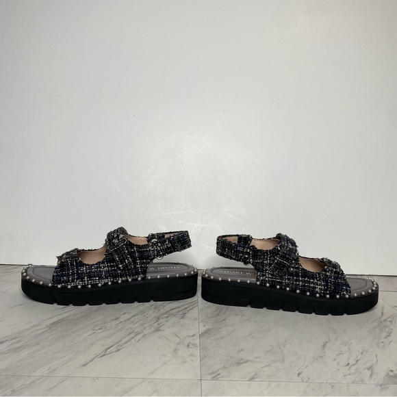 New! Stuart Weitzman Zoe Lift Embellished Tweed Sandal 8 1/2 B - Picture 6 of 14